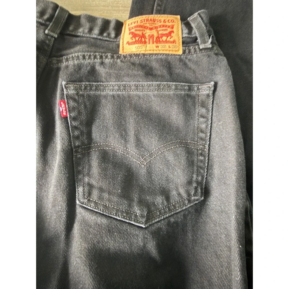 Levis 505 Regular Fit Black Denim Jeans Mens W32 L30 Straight Leg 00505-0260